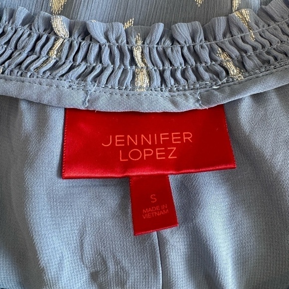 Jennifer Lopez Blue and Silver Sheer Overlay Blouse (Small) - Picture 8 of 9